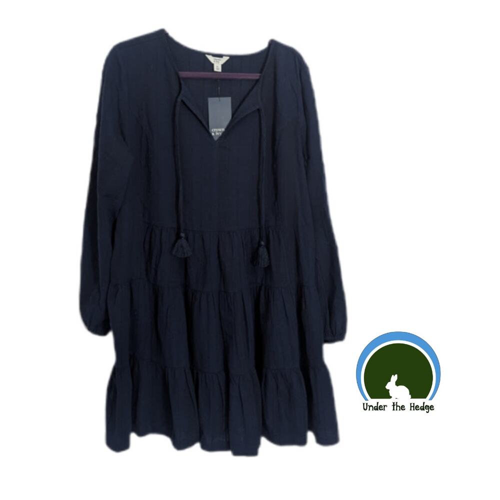 NWT Crown & Ivy Navy Tiered Babydoll Dress Size XL Cottage Coquette Cotton E2
